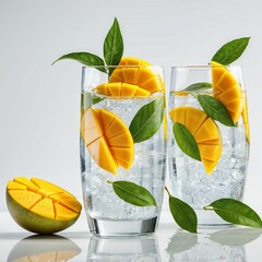 Two glasses with mango drinks