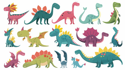 Cute dinosaur. Cartoon dinos dinosaur colorful isolated
