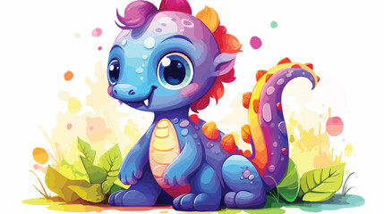 Cute dinosaur in rainbow colors. Vector illustration