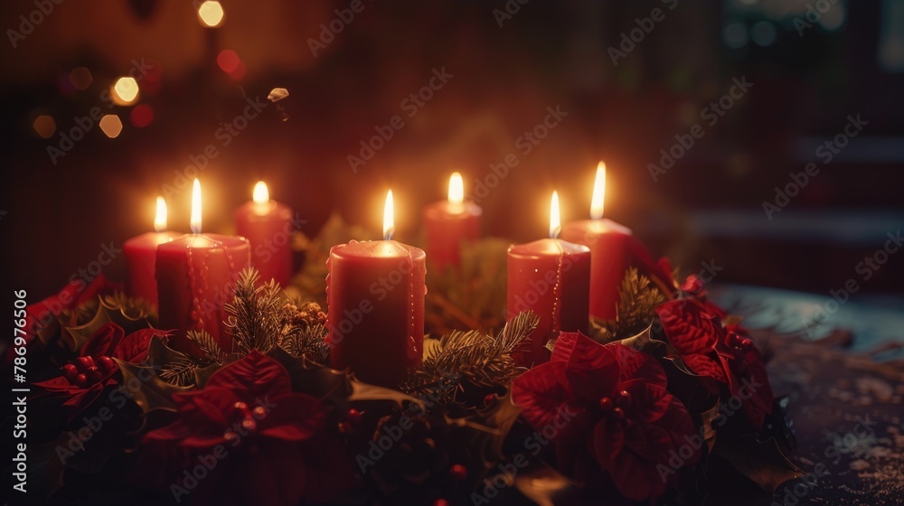 Aufkleber A bunch of lit candles on a table, perfect for adding warmth and ambiance to any setting