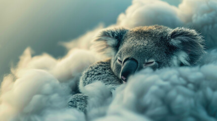 Illustration of a koala sleeping soundly on a cloud