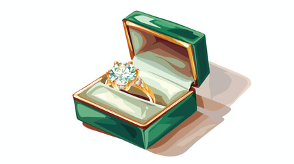 Wedding ring in the green velvet gift box. Engagement