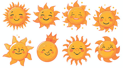 Cute doodle sun collection. Hand drawn style illustration