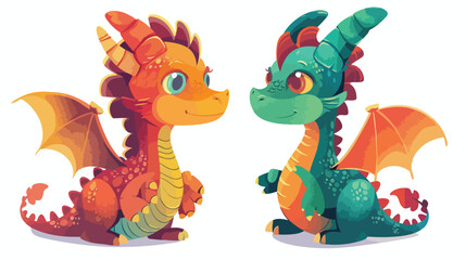 Cute dragon characters cartoon dragon characters. isolated