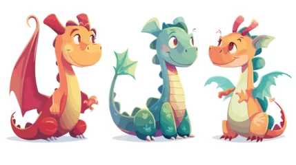 Fotobehang Cute dragon characters cartoon dragon characters. isolated © Vector