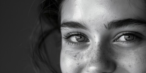 Obraz premium Close-up portrait of a person with freckles. Suitable for beauty and skincare concepts