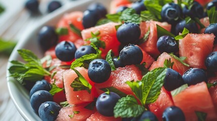 Refreshing salad with watermelon blueberries and mint