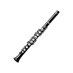 Whispers of Melody: Black Vector Silhouette of a Flute, Essence of Tranquil Musical Expression, Flute Illustration, Flute Vector stock. © Wolfe 