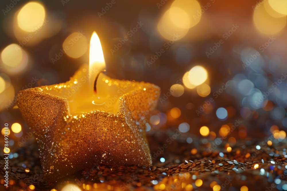 Poster A simple image of a lit candle on a table. Suitable for various uses