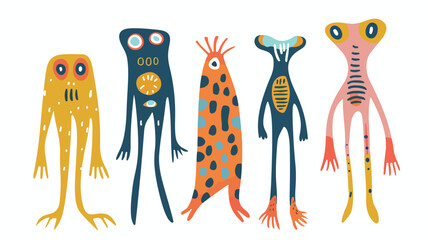 Four strange creatures or People with long arms and sm