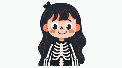 Cute girl dressed in a skeleton costume flat vector illustration