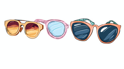 Four Sunglasses. Different shapes colors. Plastic meta