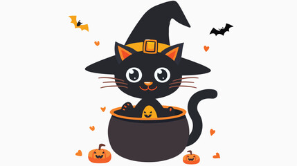 Cute Halloween cat disguised in holiday costume and p