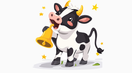 Cute happy cow with golden bell having fun funny farm