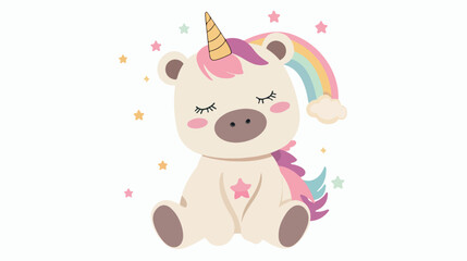 Obraz na płótnie Canvas Cute happy unicorn teddy bear flat vector isolated
