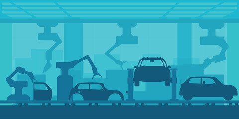 Silhouette of car manufacturing process.