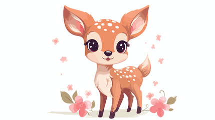 Cute little deer reindeer character with flowers 