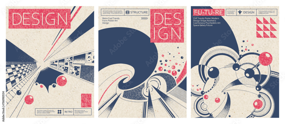Wall mural abstract posters in retro space design. future art background in y2k style for banners. vintage post