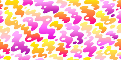 Abstract pattern with liquid shapes with color gradient. Modern background with wavy fluid forms. Trendy childish seamless pattern with cute fluid shapes, paint splashes and blobs, vector illustration