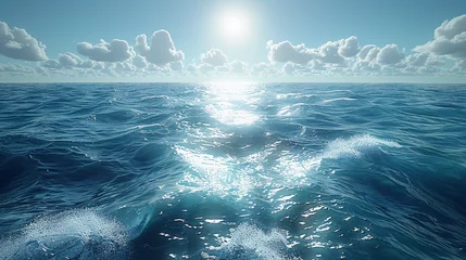 Zelfklevend Fotobehang Reflectie Sun's radiance reflecting off the rippling waves of an azure ocean under a clear sky