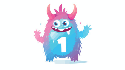 Cute monster number 1 concept. Colorful blue and pink