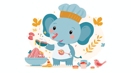 Obraz na płótnie Canvas Cute playful baker elephant illustration culinary art