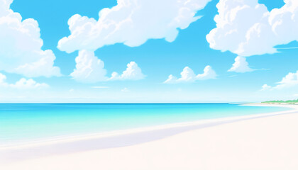 Fototapeta na wymiar Paradise Beach Island scene anime with blue sky and cloud,