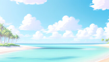 Paradise Beach Island scene anime with blue sky and cloud,