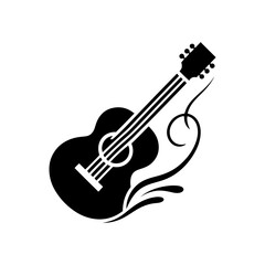 Obraz premium Black Vector Silhouette of a Guitar, Symbol of Musical Harmony and Expression- Guitar Illustration- Guitar vector stock.