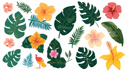 Cute tropical stickers and labels on white background