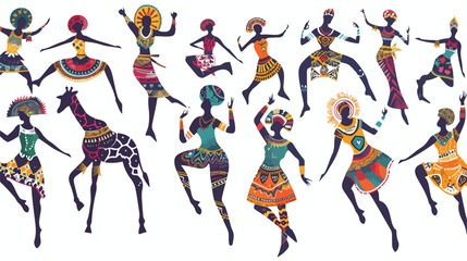 African people dance on traditional ethnic pattern