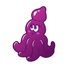 Cartoon purple octopus. Cute monster. An alien similar to a cuttlefish or squid. Neon colors, Y2k. Space flights, the future. Halloween stickers, design elements.