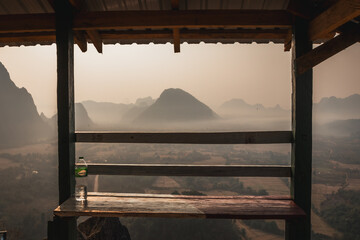 A view of a mountain at sunrise from a hut