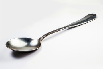 Metal spoon for soup on a white isolated background, close up photo on white isolated background