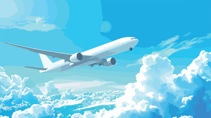 Airplane flying in the blue sky background. Airplane