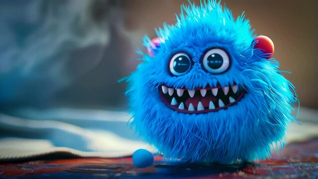 A cute fluffy blue little monster