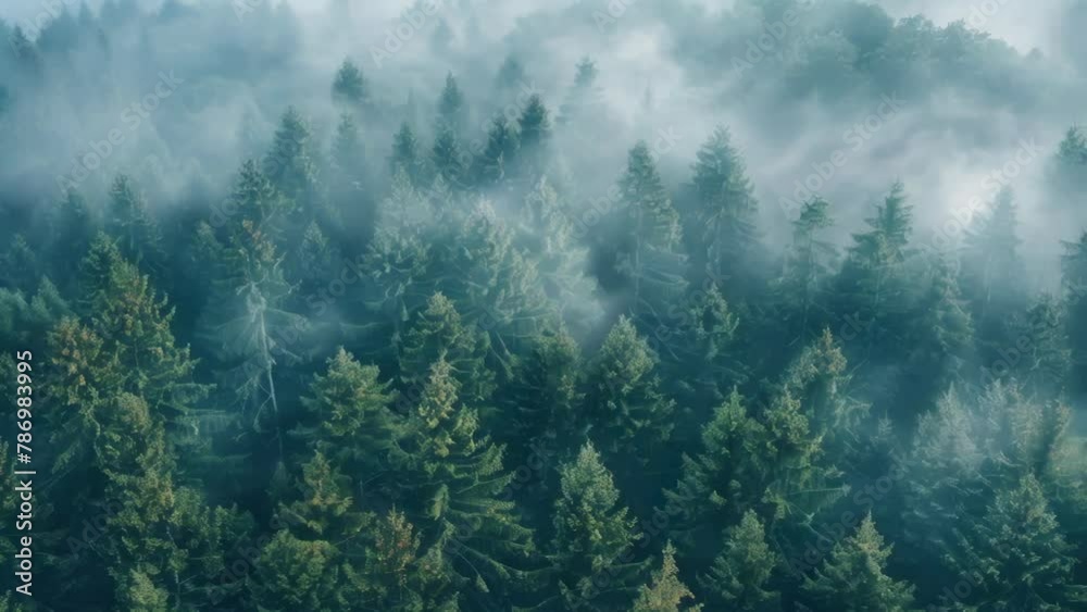 Poster a misty view of a forest, perfect for nature concepts.