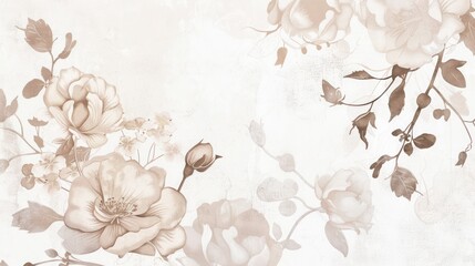 A timeless floral pattern in sepia tones with elegant roses and detailed botanical illustrations ideal for backgrounds or classy design projects