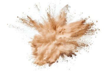 beige color powder explosion isolated on white or transparent