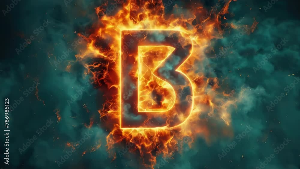 Poster a fiery letter b burning on a dark black background. perfect for graphic design projects or typograp