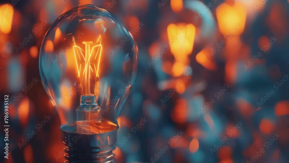 Poster close up of a light bulb on a table, perfect for illustrating creativity and innovation.