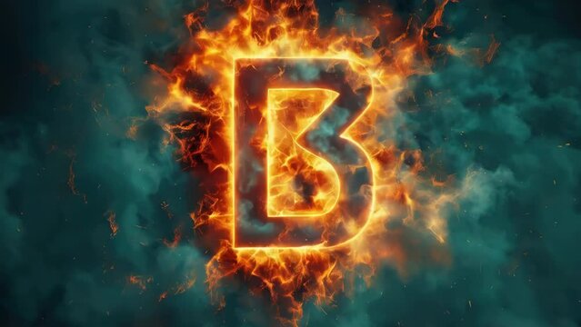 A fiery letter B burning on a dark black background. Perfect for graphic design projects or typography concepts.