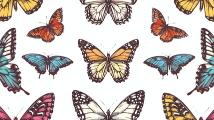 Hand drawn butterflies. Colored vector seamless patter