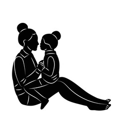 set of mother and daughter, gentle silhouette on a white background vector
