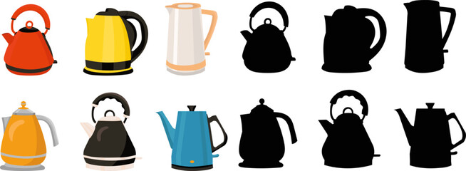 electric kettles set on white background vector