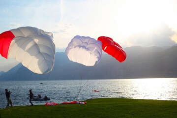 Paragliders on the lake Garda