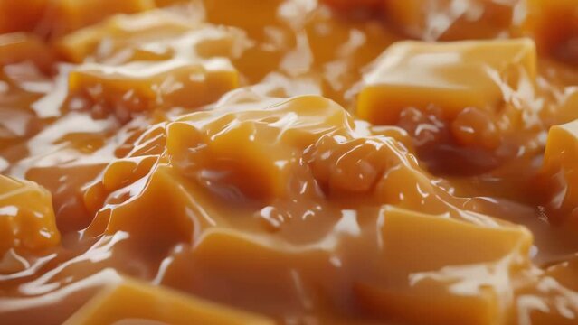 Close up of a mixture of caramel cubes. Perfect for food and dessert concepts.