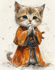 generative illustration of a monk cat in a fabulous style