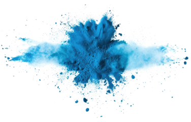 blue color powder pulver explosion isolated on white or transparent png