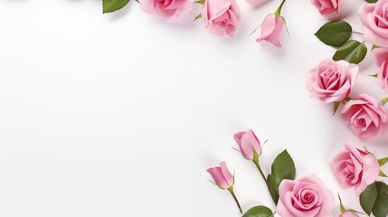 Elegant Pink Roses Arranged on a White Background with Space for Text